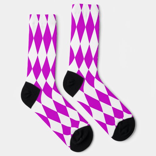 Purple White Harlequin Diamonds Checkers Design Socken (Rechts)