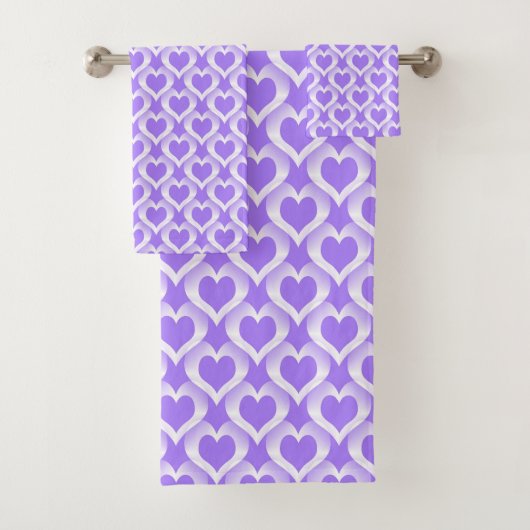 Purple White Hearts Pattern Badhandtuch Set (Insitu)