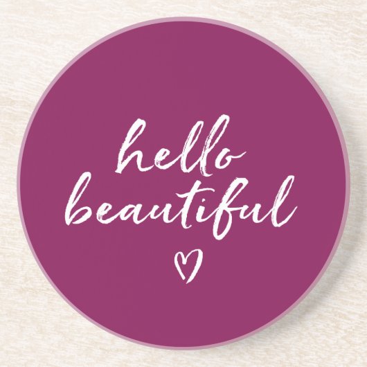 Purple White Hello Beautiful Inspirational Heart Getränkeuntersetzer (Vorne)