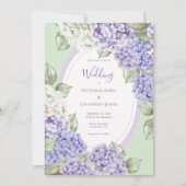 Purple White Hydrangeas Floral Green Wedding Einladung (Vorderseite)