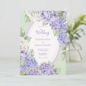 Purple White Hydrangeas Floral Green Wedding Einladung (Stehend Vorderseite)