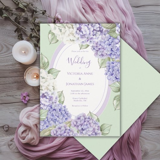 Purple White Hydrangeas Floral Green Wedding Einladung