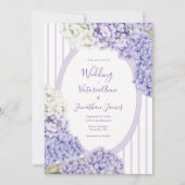 Purple White Hydrangeas Floral Stripe Wedding Einladung (Vorderseite)