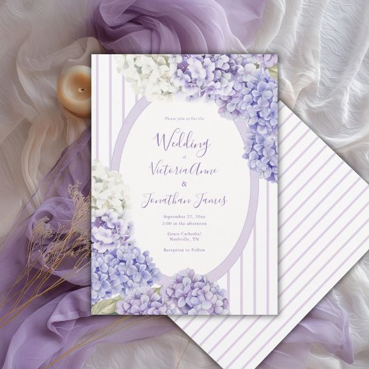 Purple White Hydrangeas Floral Stripe Wedding Einladung