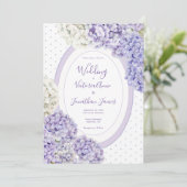 Purple White Hydrangeas Polkadot Wedding Einladung (Stehend Vorderseite)