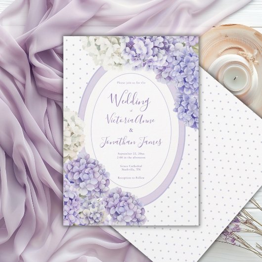 Purple White Hydrangeas Polkadot Wedding Einladung