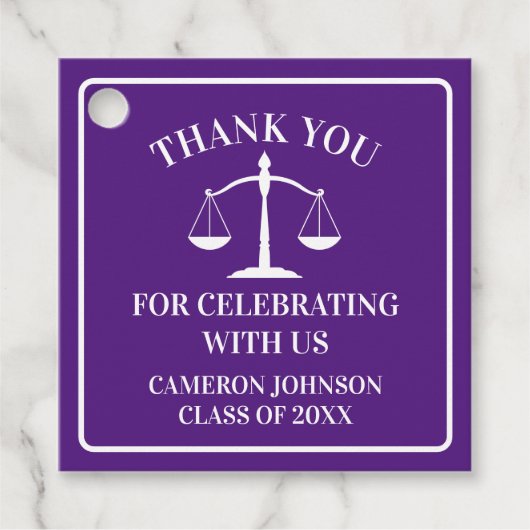 Purple White Law School Custom Graduation Party Geschenkanhänger (Vorderseite)