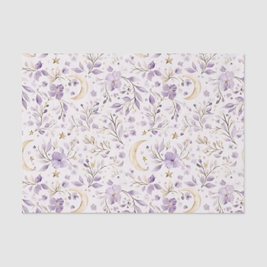 Purple White Moons & Stars Floral Baby Shower Seidenpapier (Vorderseite)