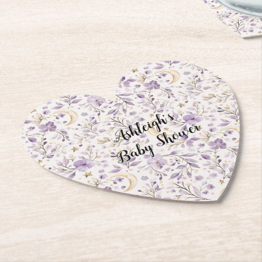 Purple White Moons & Stars Floral Baby Shower Untersetzer (angewinkelt)