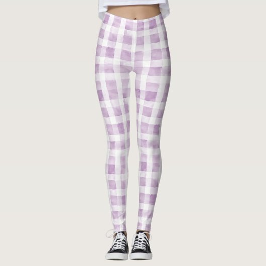 Purple White Plaid Stripes Leggings (Vorderseite)