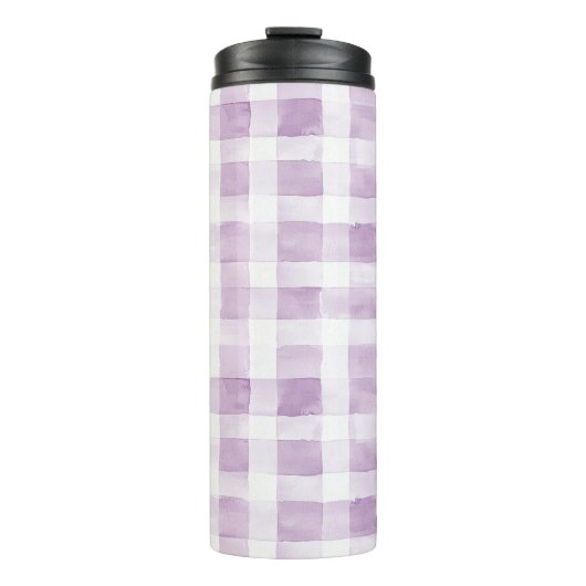 Purple White Plaid Stripes Thermosbecher (Vorderseite)