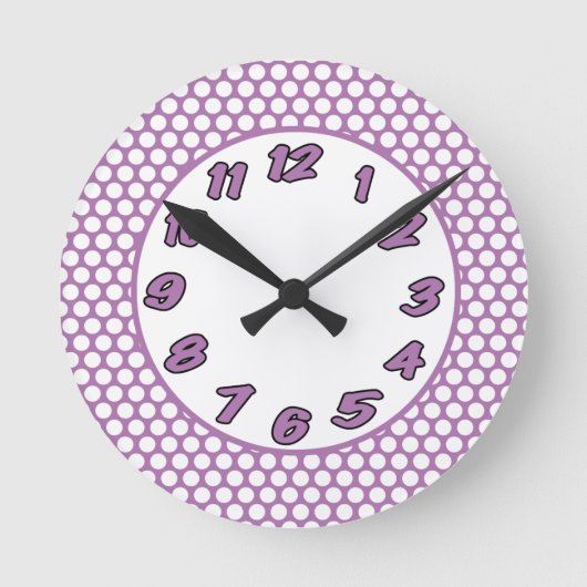 Purple & White Polka Dots Runde Wanduhr (Vorderseite)