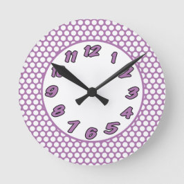 Purple & White Polka Dots Runde Wanduhr