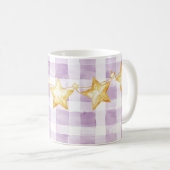 Purple White Stripes Gold Stars Baby Shower Kaffeetasse (VorderseiteRechts)
