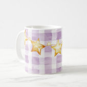 Purple White Stripes Gold Stars Baby Shower Kaffeetasse (Vorderseite Links)