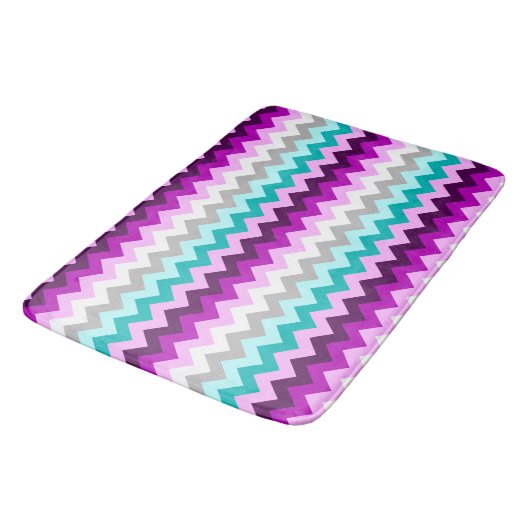 Purple White Teal Chevrons Large Bath Mat Badematte (Schrägansicht)