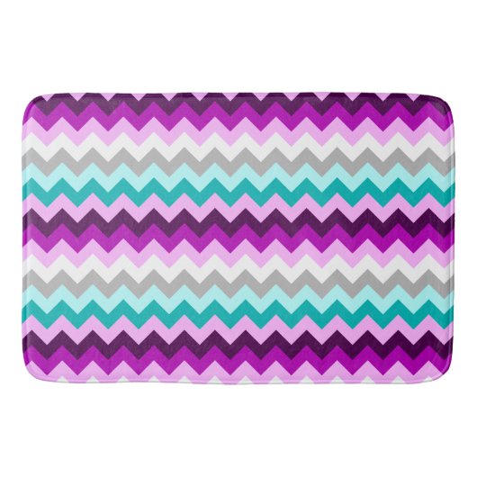 Purple White Teal Chevrons Large Bath Mat Badematte (Vorderseite)