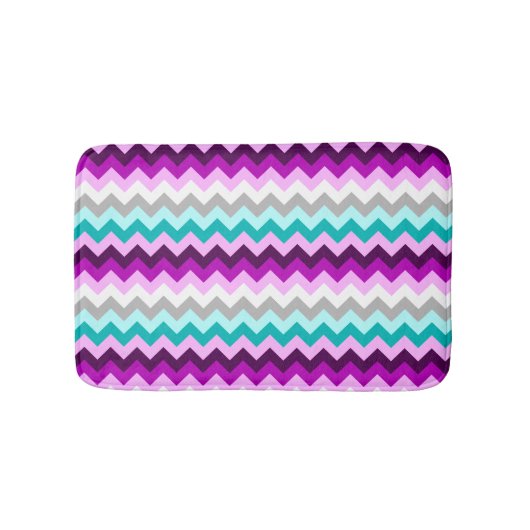 Purple White Teal Chevrons Small Bath Mat Badematte (Vorderseite)