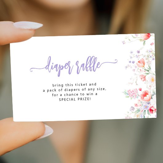Purple wildflower baby in bloom diaper raffle begleitkarte