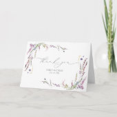 Purple Wildflower Calligraphy Wedding Thank You Karte (Vorderseite)