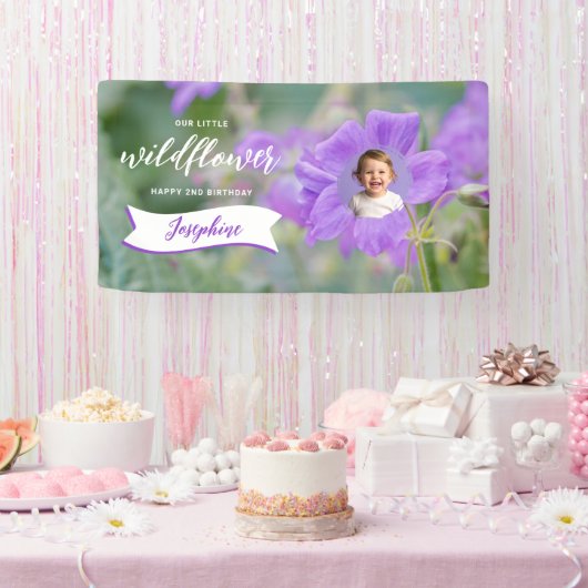 Purple Wildflower Custom Baby Photo Happy Birthday Banner (Party)