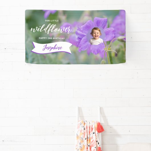 Purple Wildflower Custom Baby Photo Happy Birthday Banner (InSitu)