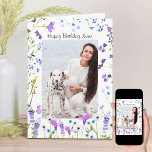 Purple Wildflower Delicate Floral Photo Birthday Karte<br><div class="desc">Simple and delicate, this pretty purple wildflower photo birthday card is decorated inside and out with watercolor wild flowers. You can personalize the front and the message inside and add one of your favorite photos (portrait vertical format recommended). The elegant feminine typography on the front currently reads Happy Birthday Name...</div>