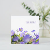 Purple Wildflower Happy Birthday Card Karte (Stehend Vorderseite)