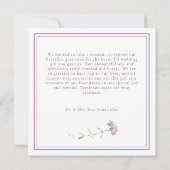 Purple Wildflower Watercolor Minimalist Wedding Dankeskarte (Rückseite)