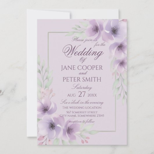 Purple wildflowers floral Budget Wedding Einladung (Vorderseite)