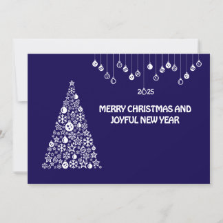 Purple wish card New Year with tree & balls Feiertagskarte