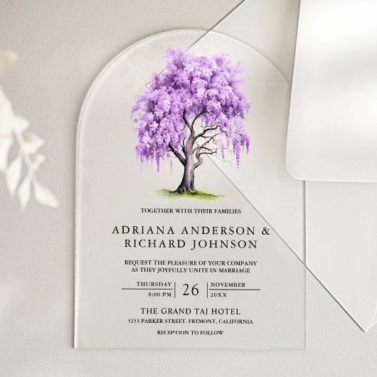 Purple Wisteria Floral Tree Wedding Acryleinladungen