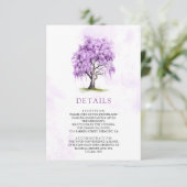 Purple Wisteria Floral Tree Wedding Details Begleitkarte (Stehend Vorderseite)