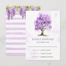 Purple Wisteria Floral Tree Wedding  RSVP Karte