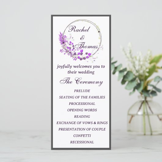 Purple Wisteria Themed Wedding Programm (Stehend Vorderseite)