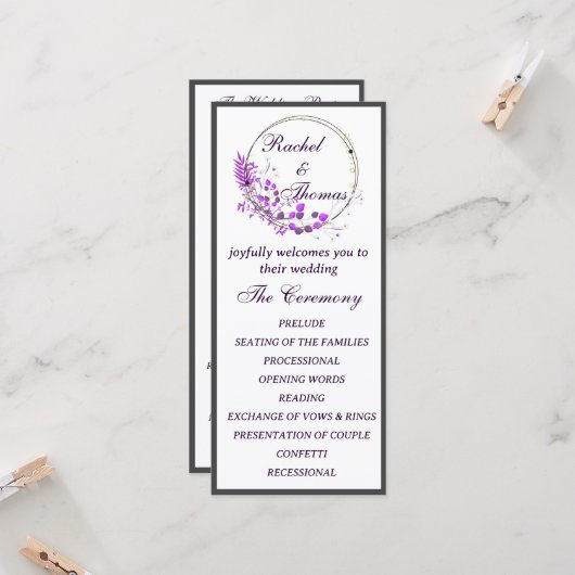 Purple Wisteria Themed Wedding Programm (Vorderseite/Rückseite Beispiel)