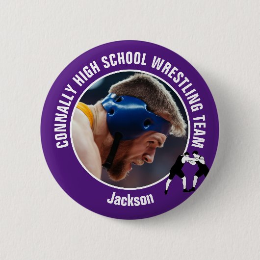 Purple Wrestling Team Photo High School Wrestler Button (Vorderseite)