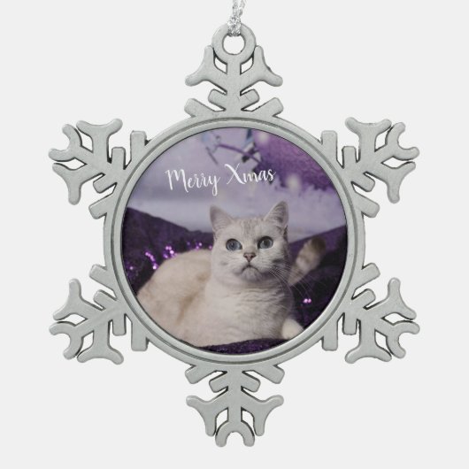 Purple XMAS Cats Schneeflocken Zinn-Ornament (Vorderseite)