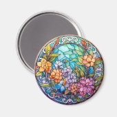 Purple & Yellow Floral Faux Stained-Glass Magnet (Vorderseite/Rückseite)