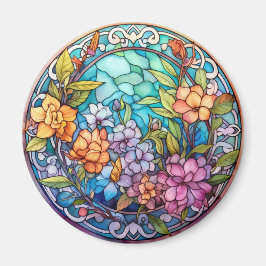 Purple & Yellow Floral Faux Stained-Glass Magnet
