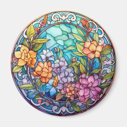 Purple & Yellow Floral Faux Stained-Glass Magnet (Vorne)