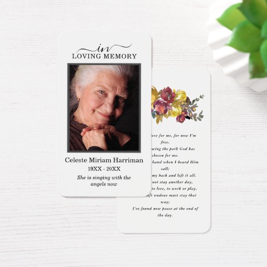 Purple Yellow Floral Photo Funeral Prayer Card (Schreibtisch)