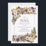 Purple Yellow Ivory Floral Foliage 50th Birthday Einladung<br><div class="desc">Beautiful purple,  ivory,  and mustard yellow watercolor floral with green foliage 50th birthday party invitation for women. Contact us for help with customization or matching products.</div>