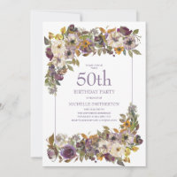 Purple Yellow Ivory Floral Foliage 50th Birthday