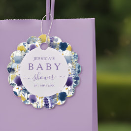 Purple Yellow Watercolor Wildflower Baby Shower Geschenkanhänger