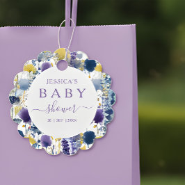Purple Yellow Watercolor Wildflower Baby Shower Geschenkanhänger