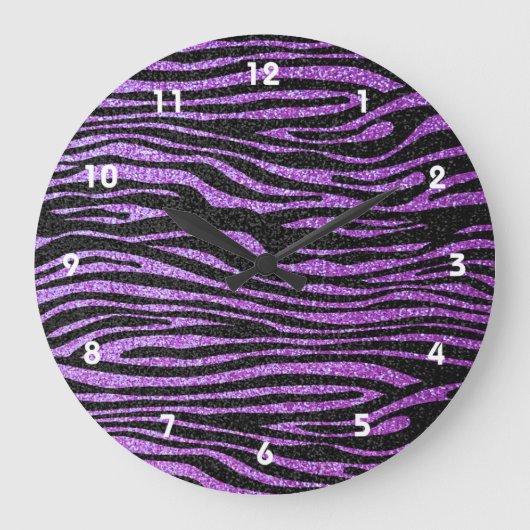 Purple Zebra stripe pattern (faux glitter bling) Große Wanduhr (Vorderseite)