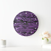 Purple Zebra stripe pattern (faux glitter bling) Große Wanduhr (Zuhause)