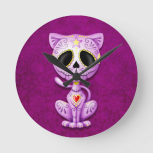 Purple Zombie Sugar Kitten Runde Wanduhr
