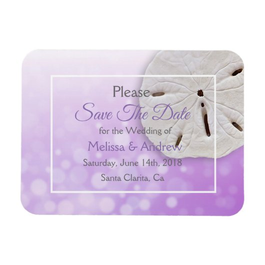 Purplel Sand Dollar Hochzeit Retten Sie das Date M Magnet (Horizontal)